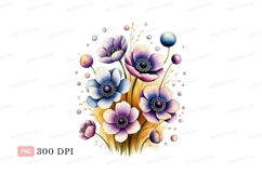 Purple blue floral bouquet watercolor flowers Product Image 1