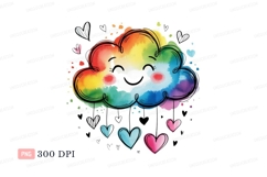 Smiling rainbow cloud with hearts happy Product Image 1