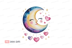 Smiling crescent moon with hearts face Product Image 1