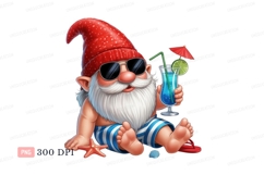 Beach gnome with blue cocktail summer vacation Product Image 1