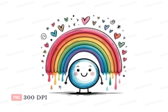 Happy rainbow character with hearts colorful Product Image 1