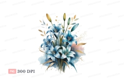 Blue lilies gold accents floral bouquet Product Image 1