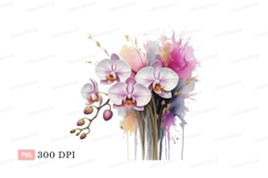 Pink white orchid bouquet watercolor splash image Product Image 1