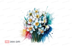 White blue daffodils watercolor splashes yellow orange Product Image 1