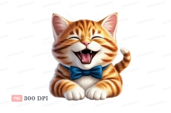 Orange tabby cat laughing with blue bow tie kitten Product Image 1