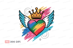 Colorful winged heart with crown wings rainbow Product Image 1