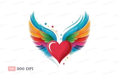 Red heart with rainbow wings blue Product Image 1