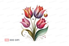 Ornate floral arrangement with pearls tulips flowers Product Image 1