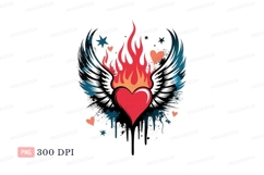 Flaming heart with wings and stars flame orange Product Image 1
