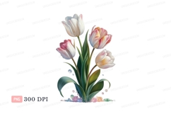 White pink tulips with water droplets flowers green Product Image 1