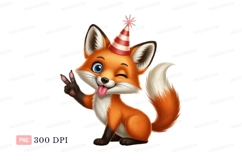 Cute fox wearing party hat winking animal cartoon Product Image 1