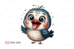 Fluffy blue bird with big eyes and tongue out cartoon Product Image 1