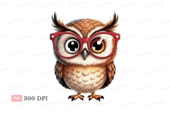 Brown owl wearing red glasses bird Product Image 1
