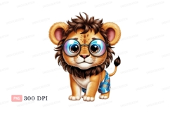 Cute lion cub wearing glasses and shorts image Product Image 1