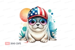 Cute seal wearing patriotic cap and sunglasses animal Product Image 1