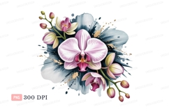 Pink orchid floral watercolor splash white purple Product Image 1