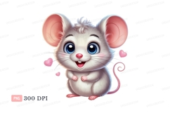 Cute white mouse with blue eyes and pink hearts animal Product Image 1