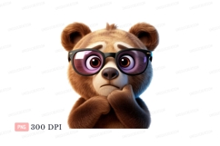 Brown bear wearing glasses thinking thoughtful Product Image 1