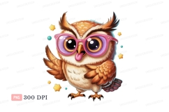 Cute owl wearing pink glasses cartoon Product Image 1