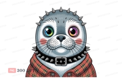 Spiked seal wearing plaid shirt animal cartoon Product Image 1