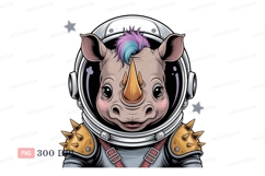 Astronaut rhino with colorful mohawk and spiked armor Product Image 1