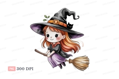 Cute witch flying on broomstick halloween Product Image 1