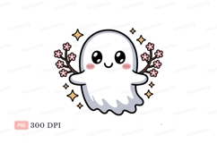 Cute ghost with pink flowers and stars image Product Image 1