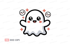 Cute ghost with stars and happy faces orange Product Image 1