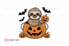 Cute sloth in pumpkin with bats halloween orange Product Image 1