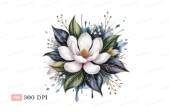 White magnolia flower with dark leaves pink green Product Image 1