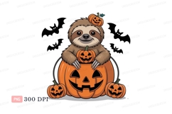 Sloth Halloween pumpkins bats carved Product Image 1