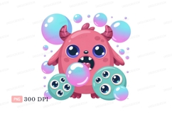 Pink monster with bubbles blue purple Product Image 1