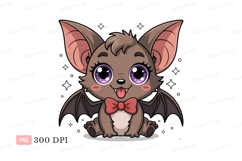 Cute bat with purple eyes and red bow cartoon animal Product Image 1