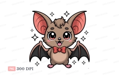 Cute bat with big eyes and red bow tie cartoon animal Product Image 1