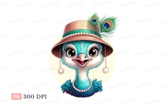 Elegant blue bird wearing hat and pearls peacock Product Image 1
