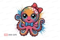Cute octopus with bow tie and ribbon cartoon colorful Product Image 1