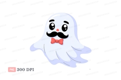Friendly ghost with mustache and bow tie white black Product Image 1