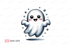 Happy white ghost with pink cheeks and dark eyes cute Product Image 1