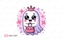 Cute ghost princess holding purse crown pink Product Image 1
