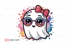 Cute ghost wearing glasses and bow pink Product Image 1