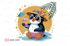 Penguin enjoying tropical drink cocktail summer Product Image 1