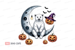 White bear moon pumpkins witch hat halloween Product Image 1