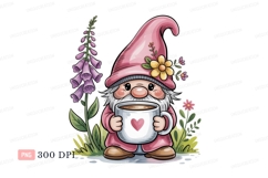 Pink gnome holding coffee cup with heart image Product Image 1