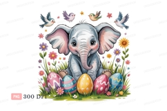 Cute elephant with easter eggs and birds flowers Product Image 1