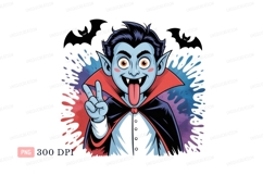 Blue vampire peace sign tongue out cartoon halloween Product Image 1
