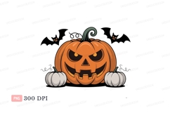 Spooky orange pumpkin with white gourds halloween Product Image 1