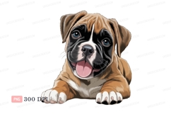 Boxer puppy with blue eyes and pink tongue canine animal Product Image 1