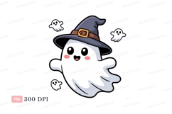 Cute ghost wearing witch hat Halloween Product Image 1
