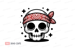 Red bandana skull clipart png white black Product Image 1