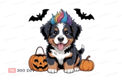 Dog with rainbow mohawk and pumpkins puppy halloween Product Image 1